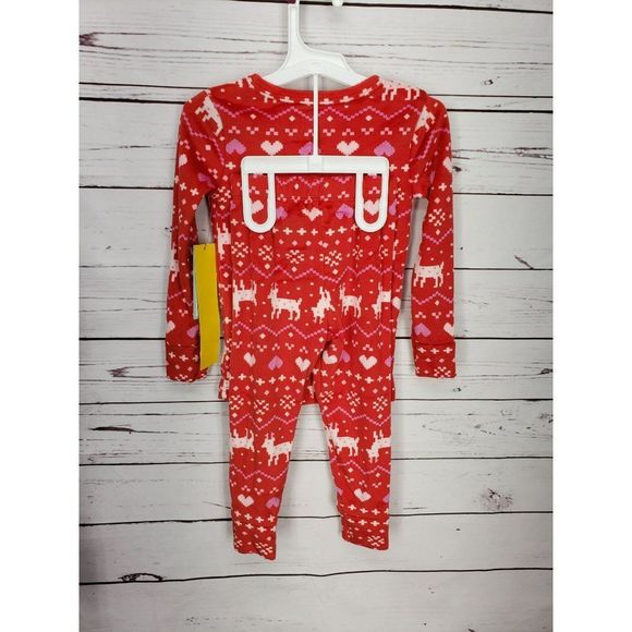 Cat and Jack Red Reindeer Hearts 2 Piece Pajama Sleepwear Size 4 - Picture 5 of 9